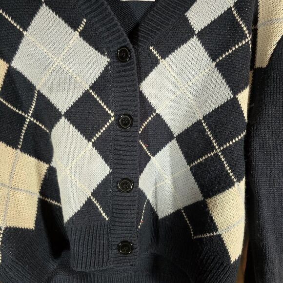 Princess Polly Blue White Chunky Knit Cropped Cardigan S/M Sweater N1 Gently Use - Picture 3 of 12